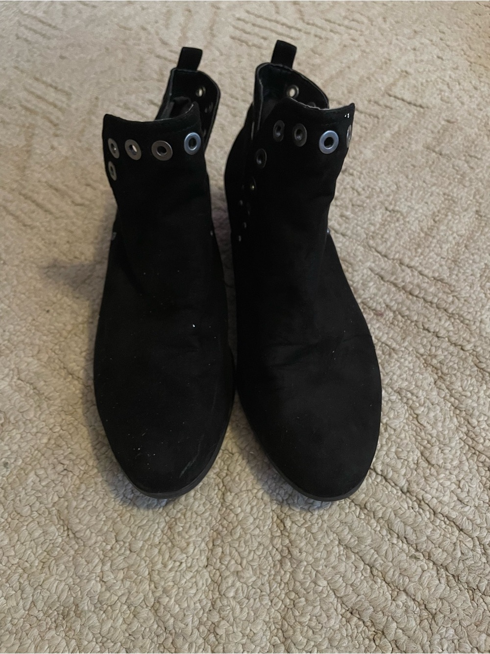 Black Ankle Booties with Silver Grommet Trim - Women